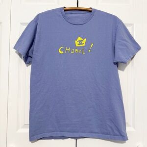 CHANEL Lavender Short Sleeve Tee with Yellow Logo Graphic